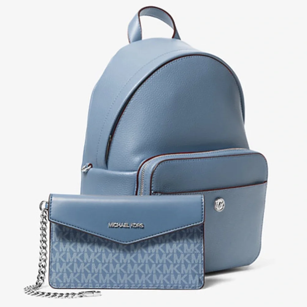MICHAEL KORS Maisie Medium Pebbled Leather 2-in-1 Backpack DENIM COLOR - Picture 5 of 16
